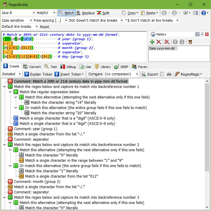 RegexBuddy makes regular expressions more readable with syntax coloring 