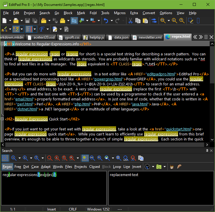 Searching Using Regular Expressions with EditPad Pro